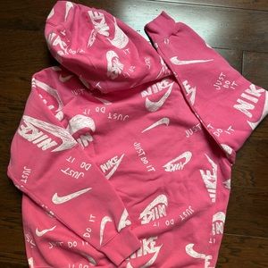 Men’s Nike Pink and White Hoodie Sweatshirt (USED)